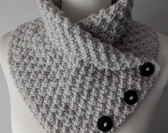 Hand-Knitted Wool Cowl Neckwarmer with Buttons