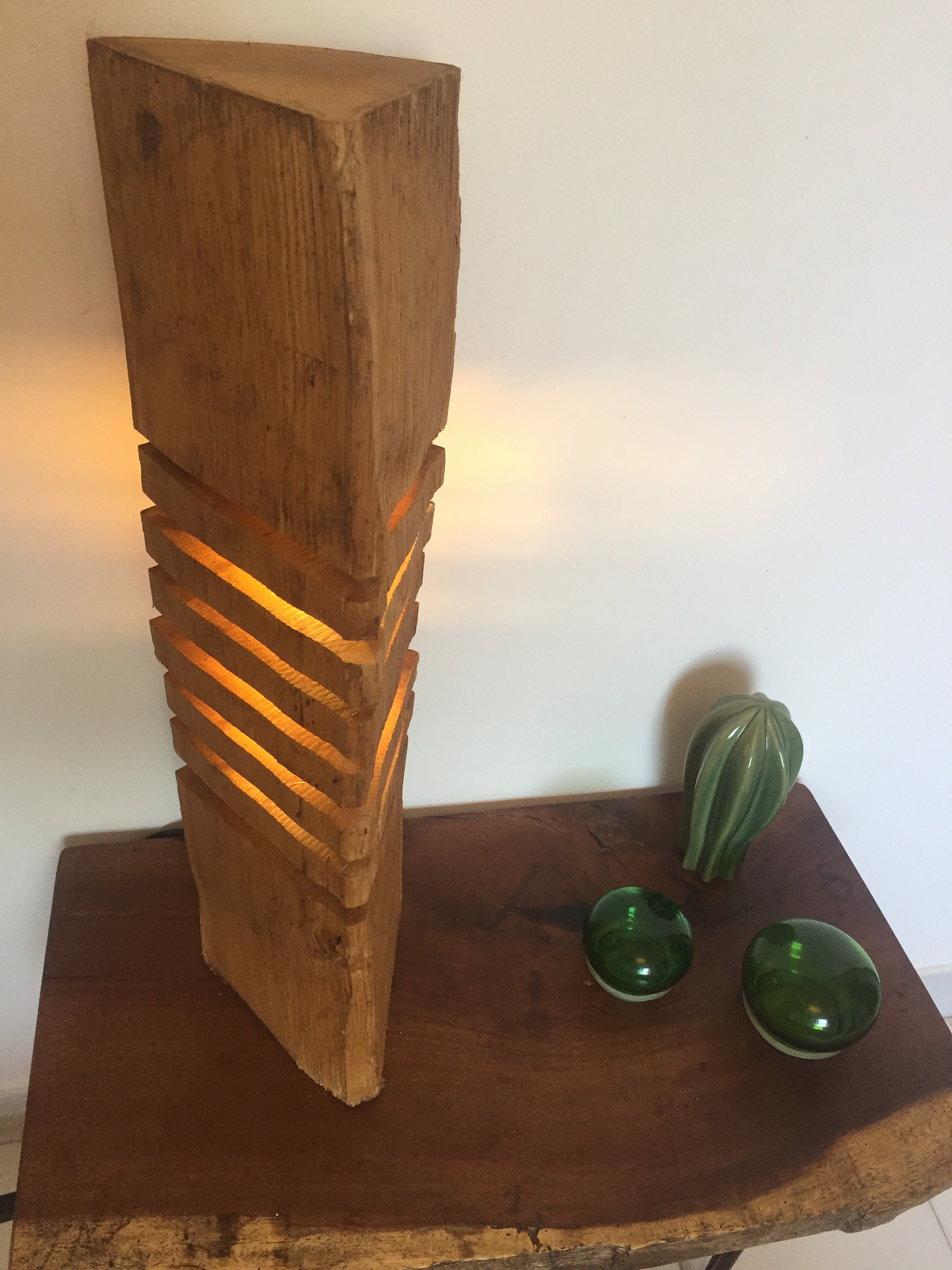 Fragmented Wood Log Lamp, Green Oak Wood Lamp , Led Nature Design