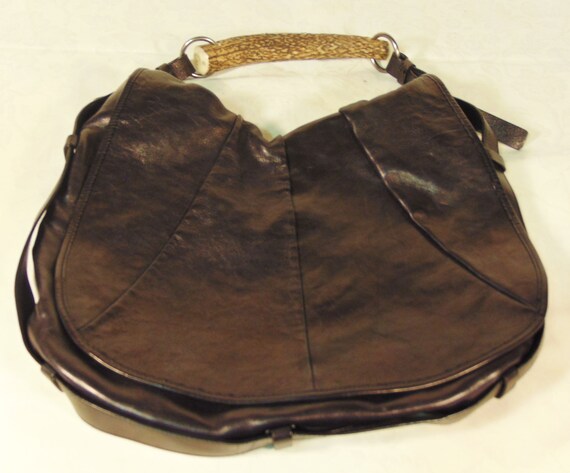 YVES SAINT LAURENT YSL Brown Leather Mombasa Horn Hobo Handbag One Shoulder  Bag