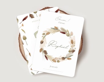 Cartes étapes bébé fleurs séchées garçon avec prénom de bébé, Cartes première année bébé, Cadeau naissance garçon - RAPHAEL