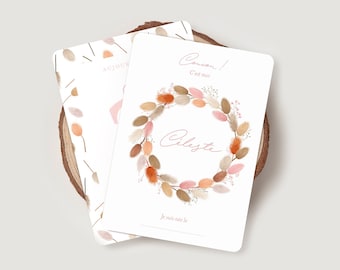 Cartes étapes bébé fille fleurs séchées à personnaliser avec prénom de bébé, Cartes première année bébé, Cadeau naissance