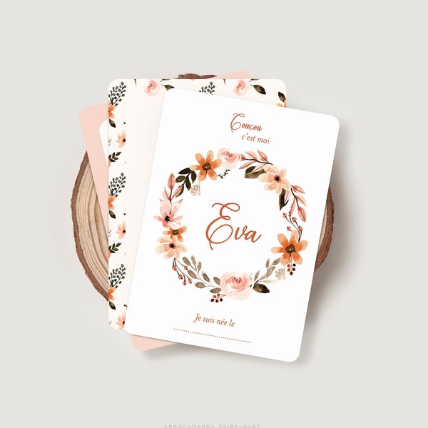 Cartes étapes bébé fleuries, avec couronne et fleurs façon aquarelle - Pour première année, deuxième année ou troisième année