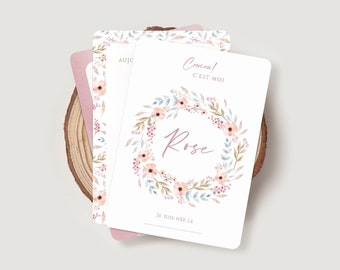 Meilensteinkarten für Babys, Pastell-Aquarellblumen – Paket für das 1. Jahr, mit personalisierter Karte mit dem Namen des Babys, Paket für das 2. und 3. Jahr – ROSA