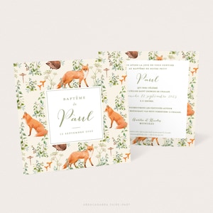 Forest animals boy birth or baptism announcement