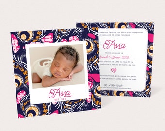 Pink and orange African wax birth announcement, for birth or baptism