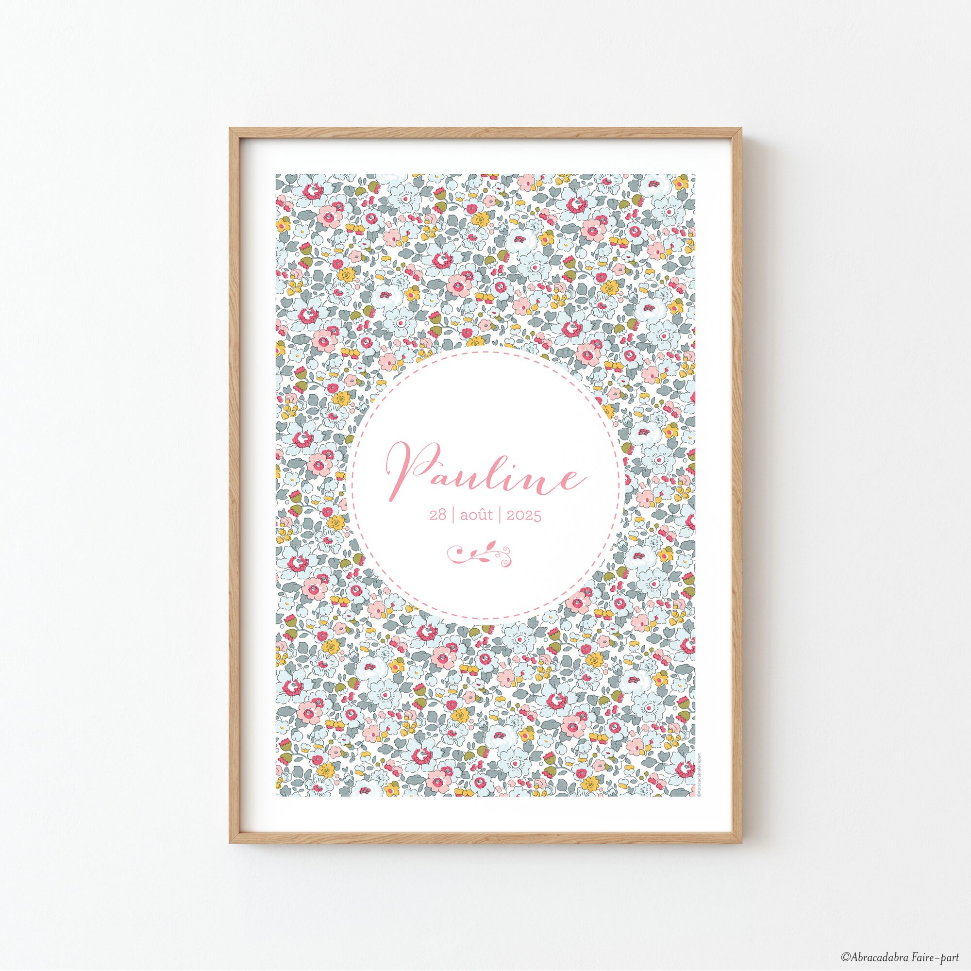 Affiche Naissance Personnalisée Pour Chambre de Bébé ou d'enfant, avec Motif Liberty Betsy Porcelain