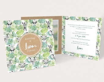 Tropical jungle baptism invitation and savannah animals