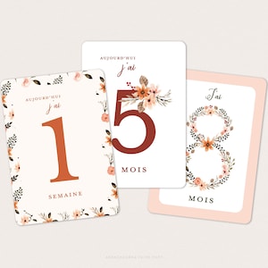 Cartes étapes bébé fleuries, avec couronne et fleurs façon aquarelle - Pour première année, deuxième année ou troisième année - EVA image 2