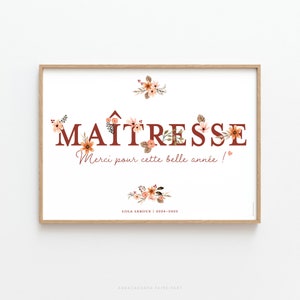 Regalo personalizado de Mistress o ATSEM - Cartel de agradecimiento Mistress con flores de acuarela