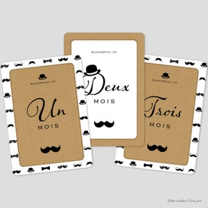 Cartes étapes bébé garçon moustaches, chapeaux melon et noeuds papillon, Cartes première année de bébé - idée cadeau naissance
