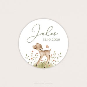 Etichetta autoadesiva con nome del bambino e animali del bosco, Adesivo per battesimo bambino con cerbiatto e farfalla - JULES