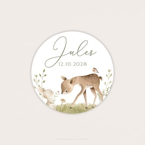 Etichetta autoadesiva con nome del bambino e animali del bosco, Adesivo per battesimo bambino con cerbiatto e coniglio - JULES