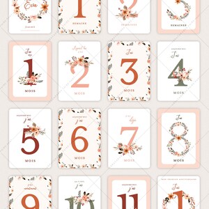 Cartes étapes bébé fleuries, avec couronne et fleurs façon aquarelle - Pour première année, deuxième année ou troisième année - EVA image 3