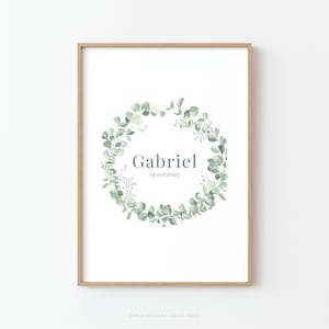 Personalized eucalyptus poster, for baby or child&#39;s room, girl or boy