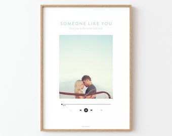 Personalized poster with photo and song title, imitation music player, ideal for couples -Valentine's Day gift!