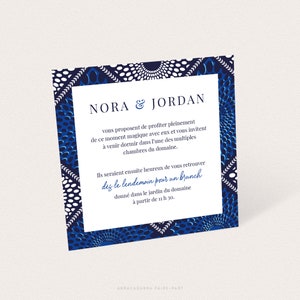 Carte d'invitation mariage africain wax bleu et blanc, carte pour faire-part de mariage - DALOA