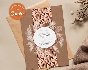 Invitación de boda africana para descargar e imprimir usted mismo, plantilla de invitación de boda africana digital - DABOU