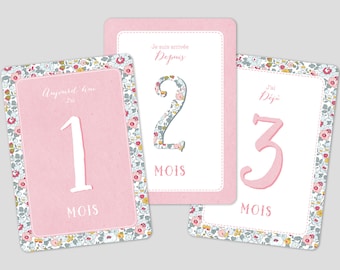 Cartes étapes bébé fille Liberty Betsy porcelaine | Cartes étapes bébé fleuries | Cartes première année de bébé