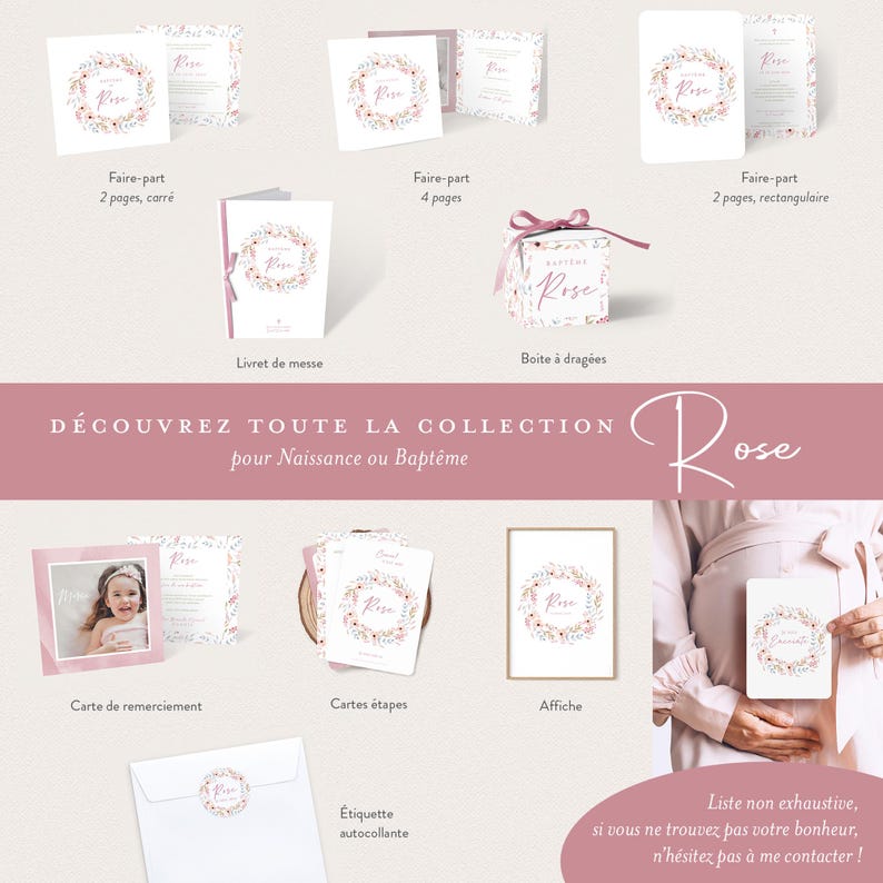 Cartes étapes bébé fleurs pastel aquarelle - Pack 1ère année, avec carte personnalisée avec prénom de bébé, pack 2e et 3e année - ROSE image 10