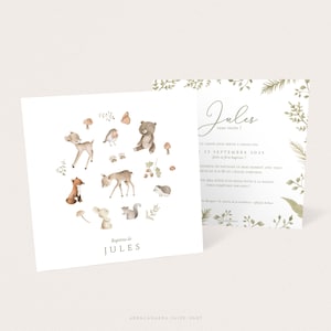 Forest animal birth announcement for boys, Woodland baptism invitation, Personalized announcement for boys - JULES