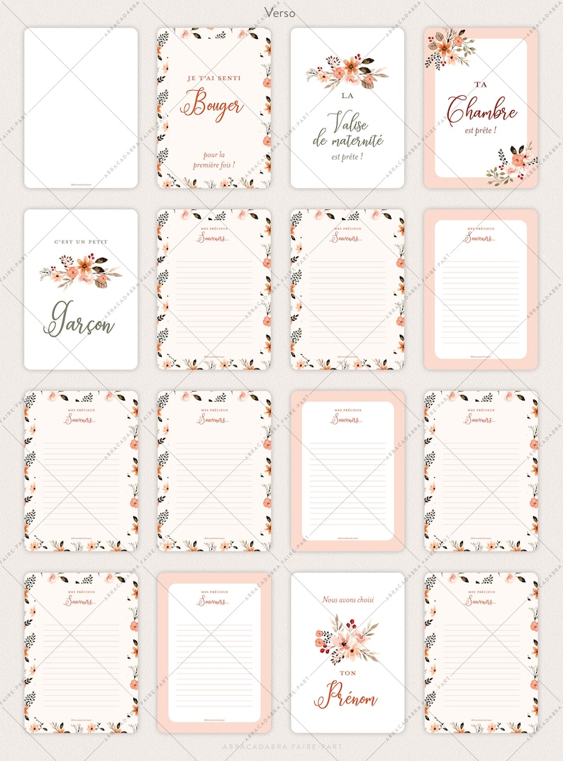Cartes étapes grossesse fleuries, avec couronne et fleurs façon aquarelle - 20 cartes à photographier ! - EVA image 4
