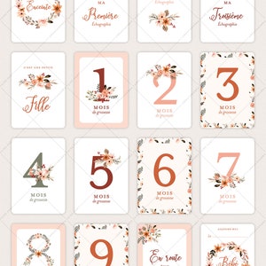 Cartes étapes grossesse fleuries, avec couronne et fleurs façon aquarelle - 20 cartes à photographier ! - EVA image 3