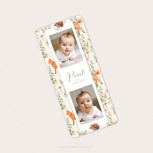 Faire-part naissance garçon animaux de la foret, format marque-page