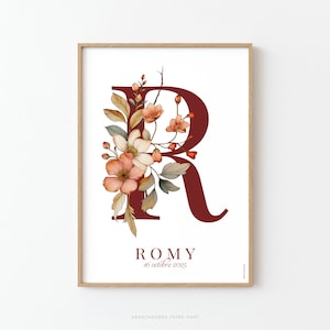 Póster de letras decorado con flores para habitación infantil, estilo vintage chic o boho - ROMY