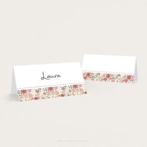 Marque-place baptême fille, Marque-place fleuri façon Liberty bohème