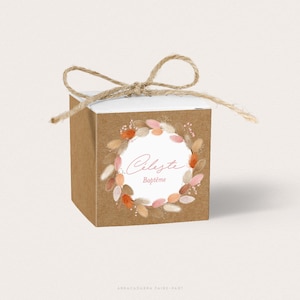 Caja de regalo de bautizo para niñas con terracota seca y flores rosas, caja de regalo de bautizo boho, regalo para invitados de bautizo