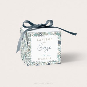 Caja de regalo para bautizo con flores estilo Liberty verde y azul, regalo para invitados de bautizo, contenedor para recuerdos de bautizo de niño - ENZO