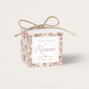 Contenant dragées baptême fille, Boite à dragées personnalisée motif fleuri Liberty bohème, Cadeau personnalisé invités baptême - ROMANE