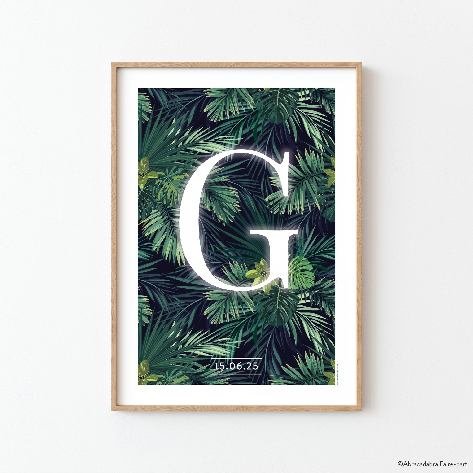 Affiche Personnalisée Pour Chambre de Bébé ou d'enfant, avec Feuillage Vert, Esprit Jungle Tropicale