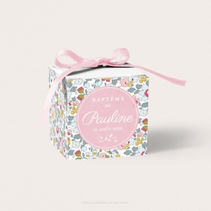 Boîte dragées baptême Liberty Betsy Porcelaine pour fille, Contenant pour dragées baptême fleuri, Cadeau invités baptême - PAULINE