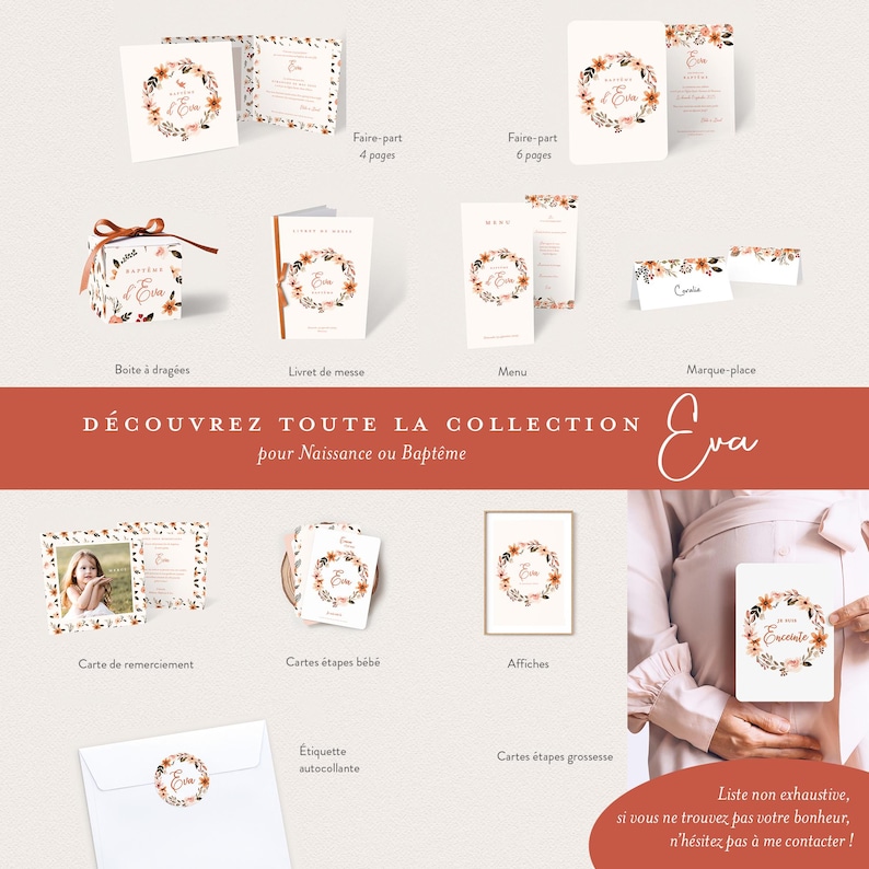 Cartes étapes grossesse fleuries, avec couronne et fleurs façon aquarelle - 20 cartes à photographier ! - EVA image 10