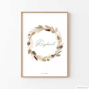 Dried flower wreath poster for baby or child&#39;s room