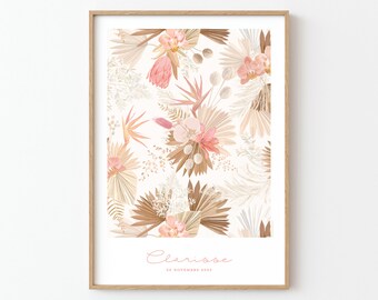Affiche fleurs séchées avec fleurs exotiques, palmes et orchidées, avec ou sans texte, pour chambre d'enfant