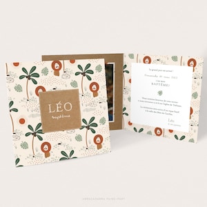 Safari boy birth announcement, Lions and palm trees christening announcement, Boy's christening or birth invitation - LEO