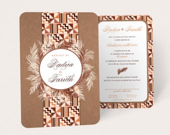 African wedding invitation wax and pampas on kraft background