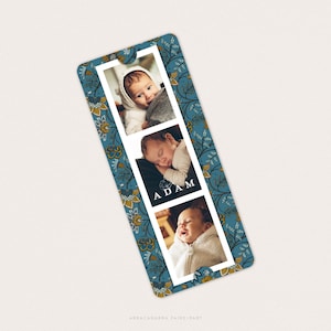 Birth announcement chintz bookmark, variegated and blue floral pattern image 1