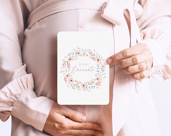 Cartes étapes grossesse fleurs pastel aquarelle - 20 cartes à photographier ! - ROSE