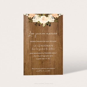 Wedding invitation card wood and pastel flowers | Boho wedding invitation card