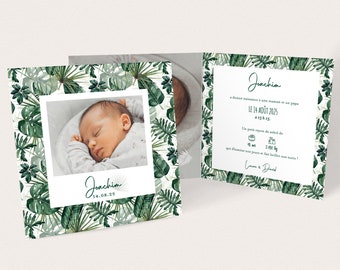 Tropical jungle boy announcement, for birth or baptism