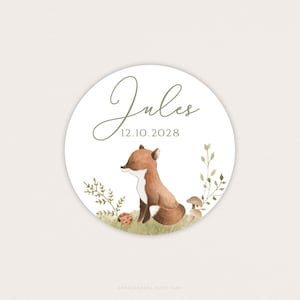 Etichetta autoadesiva con nome del bambino e animali del bosco, Adesivo per battesimo bambino con volpe - JULES