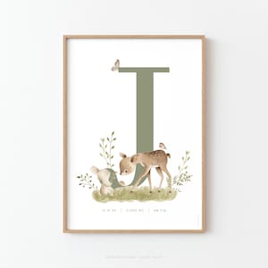 Poster mit Waldtieren für das Baby- oder Kinderzimmer, Poster mit Rehkitz und Kaninchen, Poster mit Fuchs und Marienkäfer - JULES