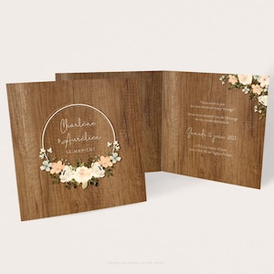 Wood and pastel flower wedding invitation | Boho wedding invitation | to personalize