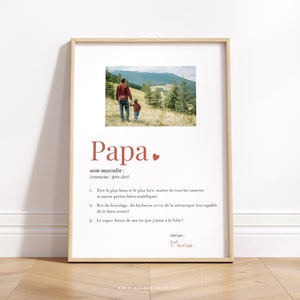 Cadeau personnalisé pour Papa, Affiche définition Papa avec votre photo, Cadeau fête des pères
