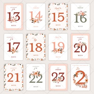 Cartes étapes bébé fleuries, avec couronne et fleurs façon aquarelle - Pour première année, deuxième année ou troisième année - EVA image 7