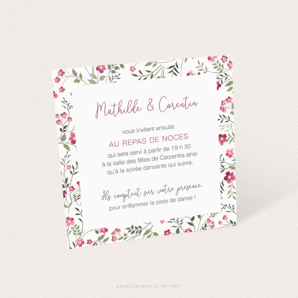 Liberty-style floral wedding invitation card, rustic, boho or nature chic wedding response card