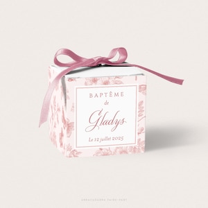 Boîte dragées baptême toile de Jouy fleurs et papillons, Contenant dragées baptême mixte, Cadeau invités baptême - GLADYS